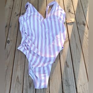 New Women's Kona Sol Purple & White Stripped Bathing Suit Plus Size 24W